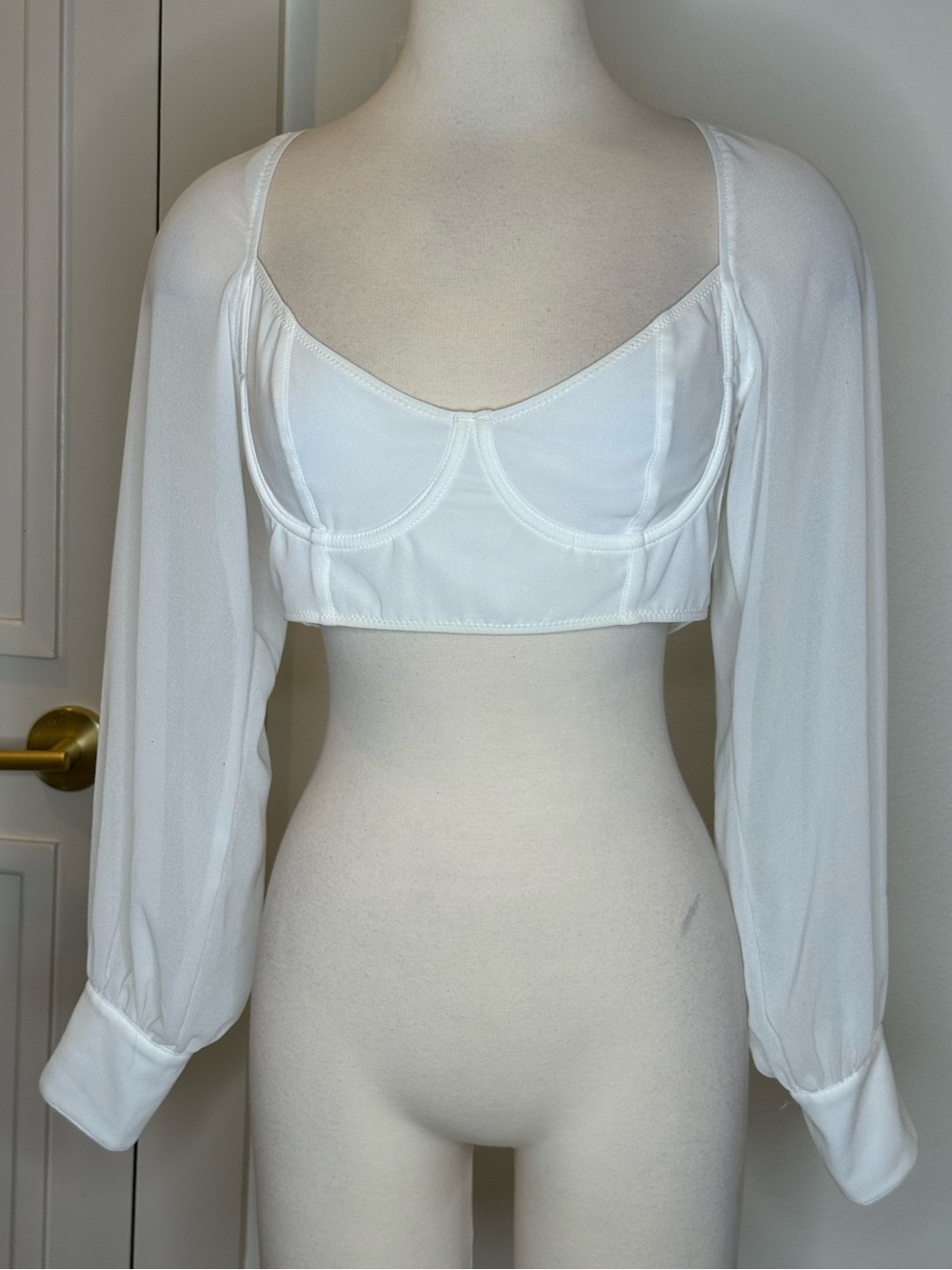 White Long-Sleeve Cropped Bralette